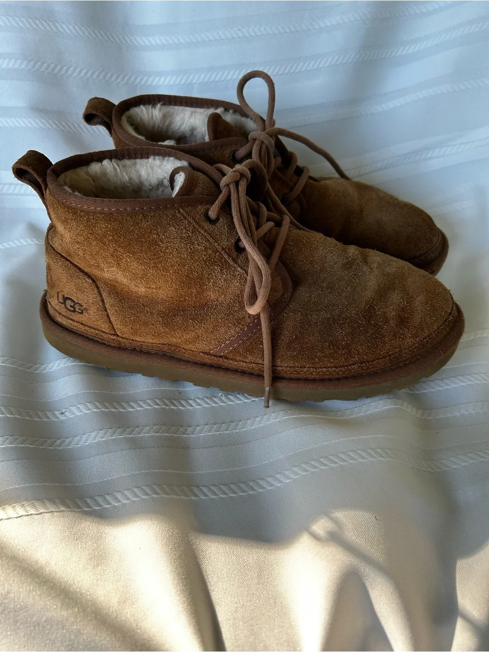 UGG Neymar Boots Mens 8 Chukka Brown Suede Lace-Up Shearling Ankle Shoes Lace Up